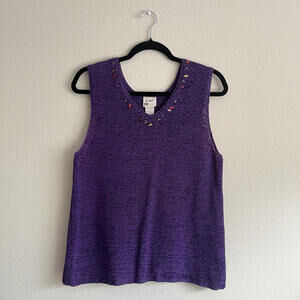 Vintage Koret Knit Sleeveless Sweater Large Beaded Colorful Eclectic Grandma